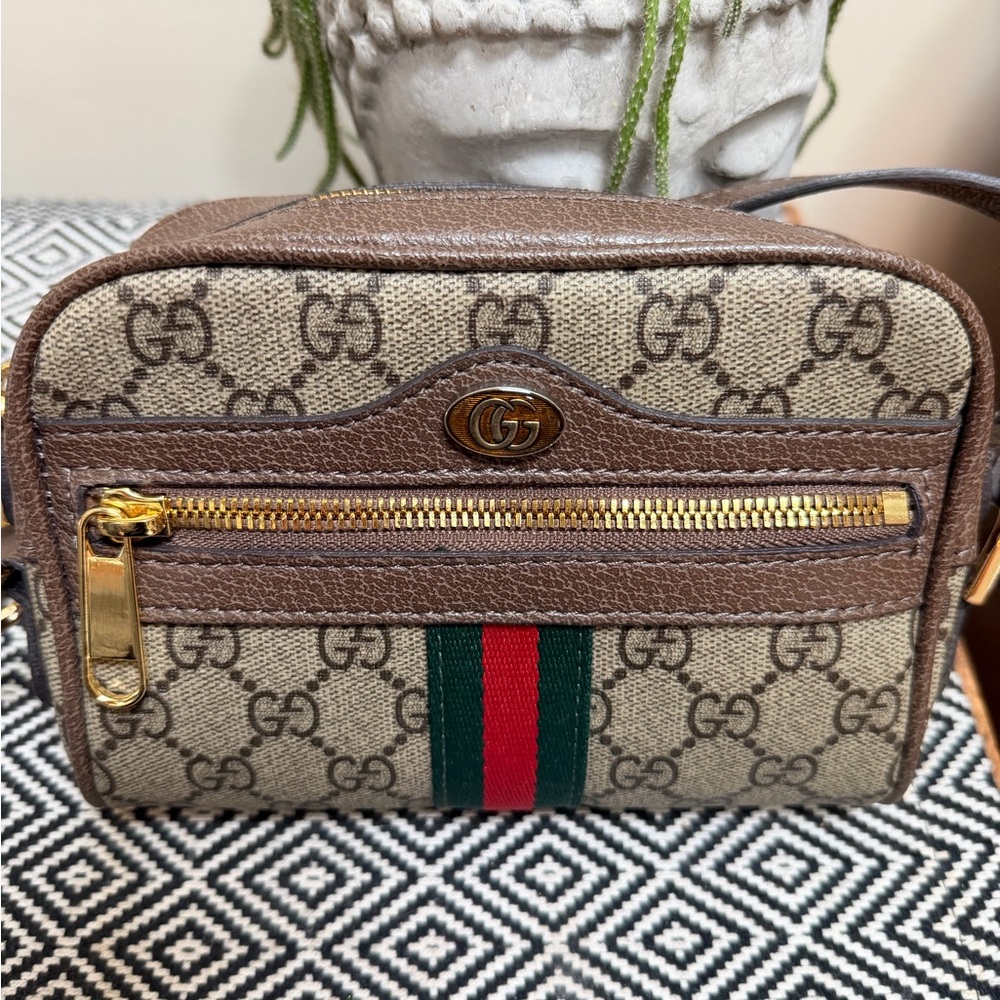 Designer Inspired GG coated Canvas Crossbody Bag with Green-Red Stripe